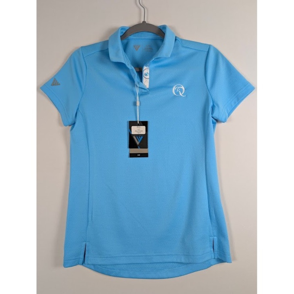 Levelwear Ivy Polo Shirt Womens Small Aqua Blue Short Sleeve Golf Logo Quail NWT
